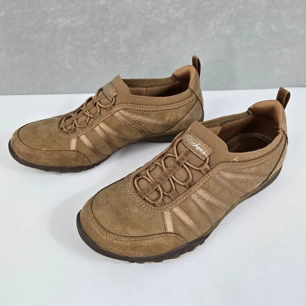 Skechers Breathe-Easy Remember Me Slip-On Taupe Memory Foam Shoes Womens 7